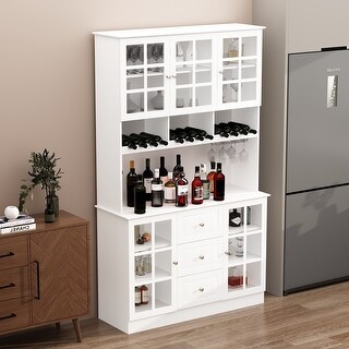 78.9"Large Kitchen Hutch Cabinet Kitchen Pantry Cabinet Bookcase Glass ...